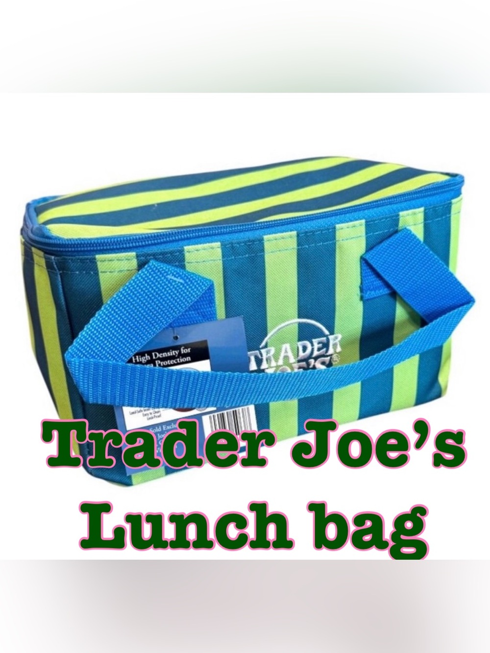 Trader Joe's Striped Lunch Bag in Blue and Lime